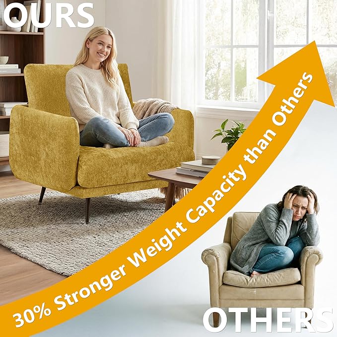 Oversized Accent Chair for Living Room Chairs Reading Arm Chair Comfy Modern Single Sofa Side Chairs with Metal Legs &amp Soft Cushion for Bedroom Waiting Room
