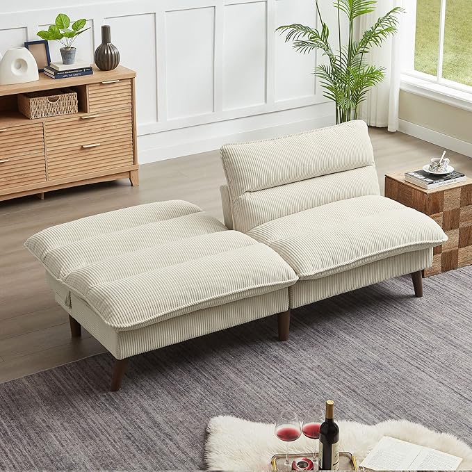 Convertible Futon Sofa Bed 72 Loveseat Couch Modern Folding Futon Couch with 3-Level Adjustable Backrest Sleeper Recliner Couches for Living Room/Guest Room/Apartment/Small Spaces Beige