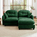 JULYFOX Loveseat Sofa and Ottoman Set 74 inch Wide Corner Sectional Couch L Shaped Chenille Fabric Sofa for Small Spaces(Green Loveseat and 1 Piece of Ottoman)