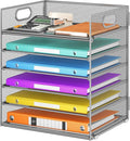 6 Tray Paper Organizer Letter Tray with Handle - Mesh Desk File Folder Holder Paper Sorter for Office Home or School - Silver