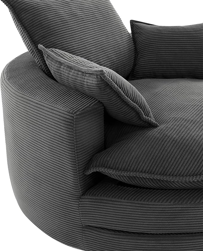 Merax 360° Swivel Sofa Chair 57.5 Swivel Accent Barrel Chair with Dual-Layer Cushion Design Modern Corduroy Leisure Sofa Round Chaise Lounge with 3 Removable Pillows for Living Room Bedroom