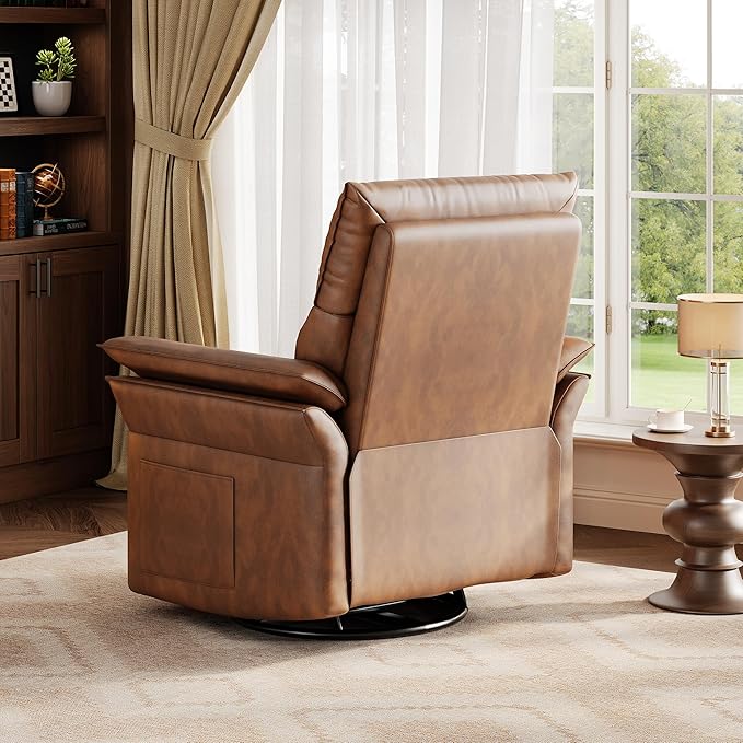 GarveeHome Power Recliner Chair 270 °Swivel Rocking Glider with USB Charging Port PU Leather Upholstered Fabric and Double-Layer Armrests Nursery Chair for Living Room Nursery (Wanult)