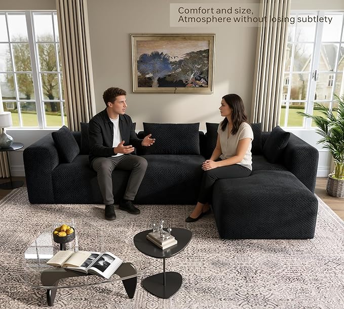 75'' Boneless Couch - Sectional Cloud Sofa for Living RoomTwo-Seater Modular CouchesNo Assembly Required Suitable for Living Rooms and BedroomsBlack