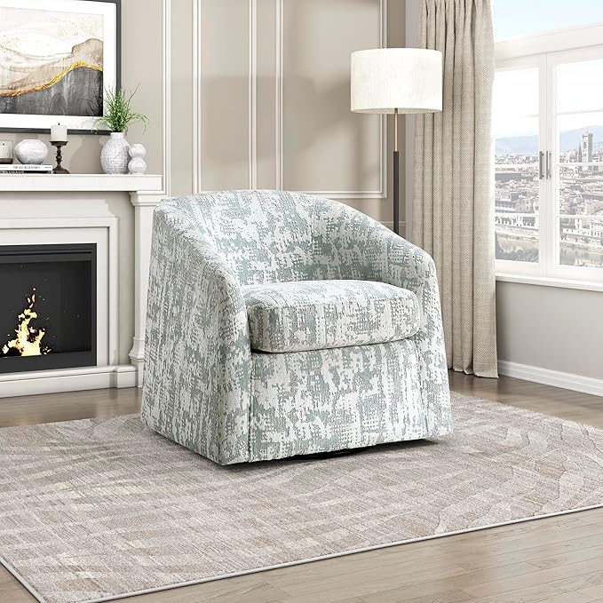 Lexicon 360 Degree Swivel Accent Chair Jacquard Fabric Arm Chair with Metal Swivel Base and Sloped Arms for Living Room/Bedroom/Office Assembled Green