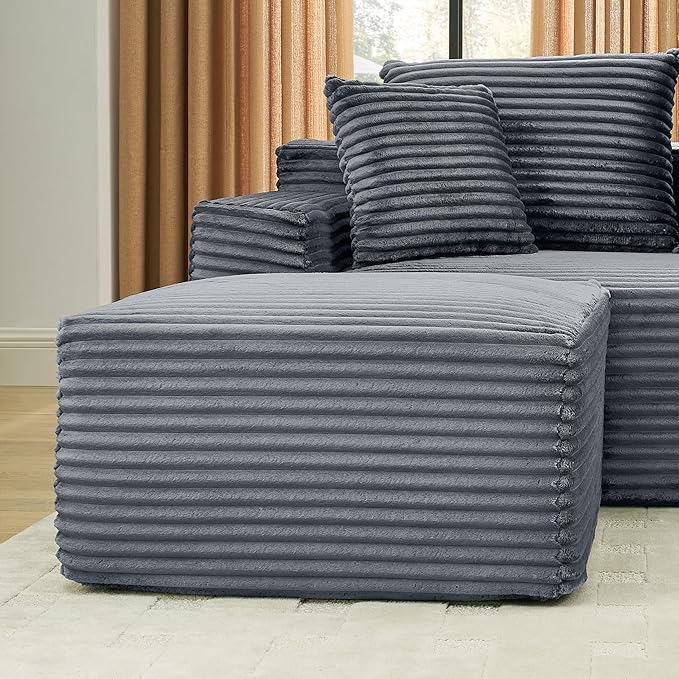 U-Shaped Cloud Sectional Couch Symmetrical Modular Compressed Boneless Sectional Sofa with Chaise Lounges Plush Corduroy Boneless Corner Sofa for Living Room