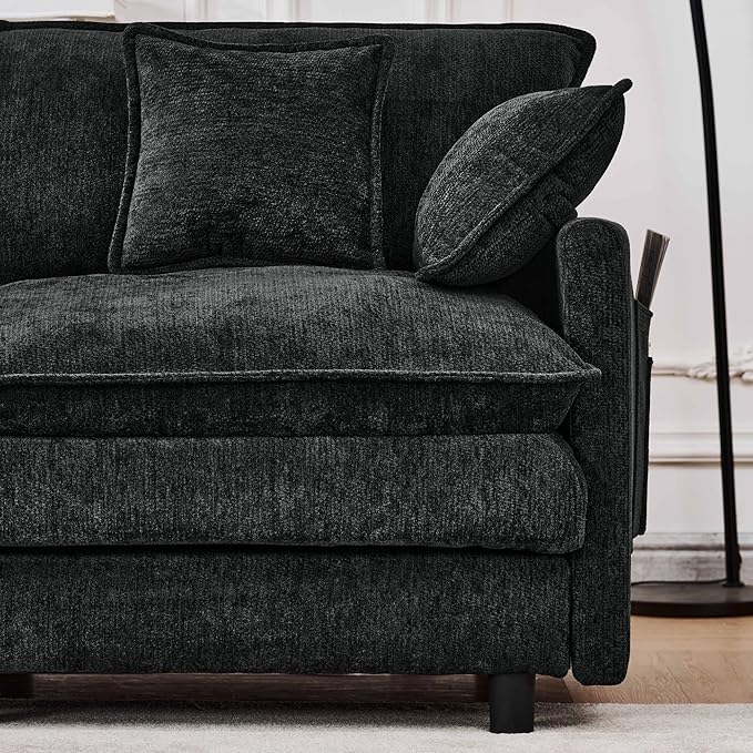 KEIKI 101.9 Modular Sectional Sofa with Movable Ottoman 3 Seat Modern Sofa Set L-Shape Sectional Couches for Living Room Apartment Black