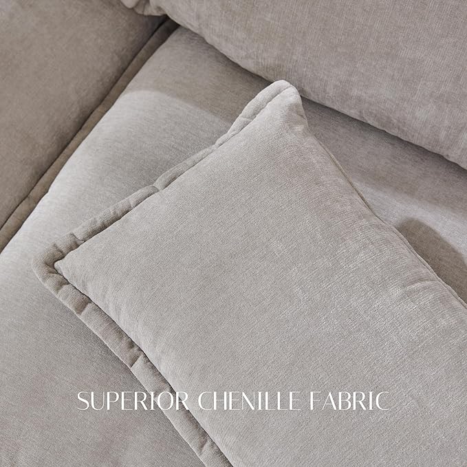 112.6 Sectional Couches for Living Room Cloud Couch Sectional with Large Storage U-Shape Modular Sectional Sofa with Ottoman 6 Seater Chenille Sofa with Pillow for Apartment Bedroom Light Gery