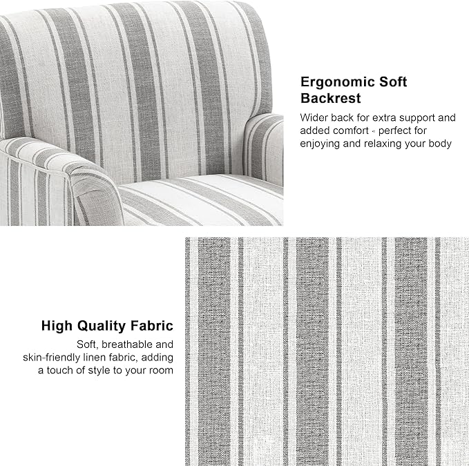Accent Chair Mid Century Modern Comfy Armchair for Living Room Linen Fabric Single Sofa Lounge for Reading Bedroom Apartment Waiting Room with Wood Legs (Grey Stripe Set of 2)
