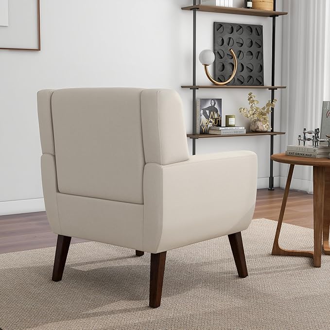 Accent Chair Mid-Century Modern Fabric Chairs with Arms for Living Room Comfy Upholstered Club Single Sofa Armchair for Bedroom Waiting Room with Solid Wood Frame