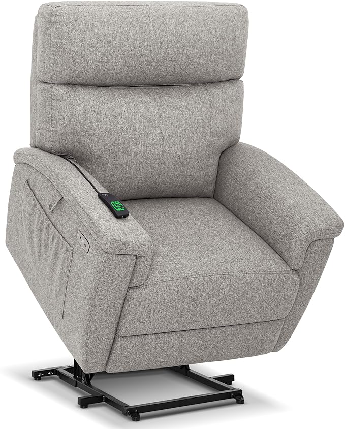 MCombo Power Lift Recliner Chair with Massage and Dual Heating Adjustable Headrest Extended Footrest for Elderly People Fabric R7605 (Mist Grey)