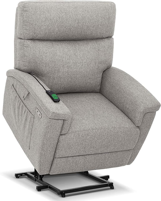 MCombo Power Lift Recliner Chair with Massage and Dual Heating Adjustable Headrest Extended Footrest for Elderly People Fabric R7605 (Mist Grey)