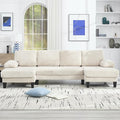 KEIKI 114 U-Shaped Oversized Modular Velvet Sectional Sofa with 2 Chaise Lounge Modern Style Upholstered 4-Seater Couch with Soft Seat Cushions Easy Assembly for Apartment Living Room Beige