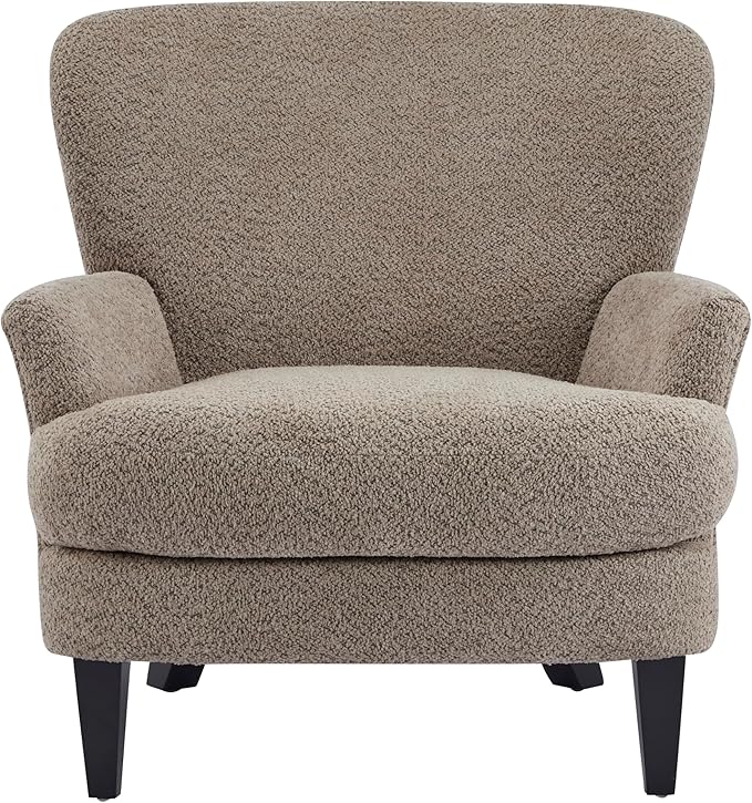 Christopher Knight Home Colby Boucle Upholstered Club Chair Living Room Accent Chair Wooden Frame Flared Armrest Plush Thick Cushion Reading Lounge Chair Space-Saving Furniture Light Brown