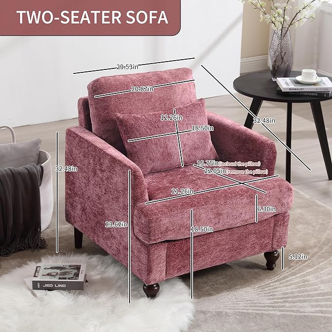 Mid Century Modern Fabric Accent ChairRed for Living Room Upholstered Armchair with Soft Cushions and Comfort Backrest for Living Room BedroomApartmentStudioOfficeWaiting Room