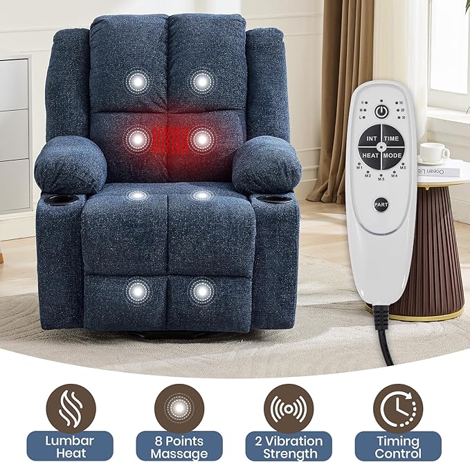 Oversized Power Lift Recliner Chair for Elderly 135° Lay Flat Electric Recliner with Massage &amp Heat Stand Assist Lift Chair with 2 Cup Holders for Living RoomBlue