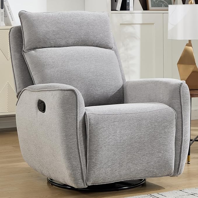 INZOY Nursing Rocking Chair Recliner Swivel Rocker Recliner Swivel Glider Rocking Recliners with Soft Backrest Chenille Fabric Manual Reclining Sofa for Living Room Bedroom Apartment Grey
