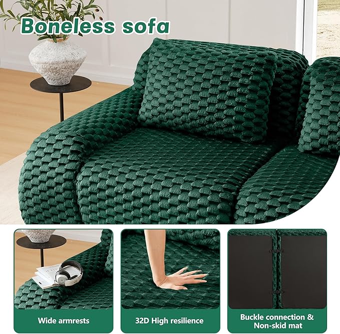 146 Boneless Couches for Living Room Oversized U-Shaped Couch with Buckle Connection Anti-Slip Design Flannelette Fabric Modular Sectional Sofa with Deep Seat (Green 4 Seat + 2 Ottoman)