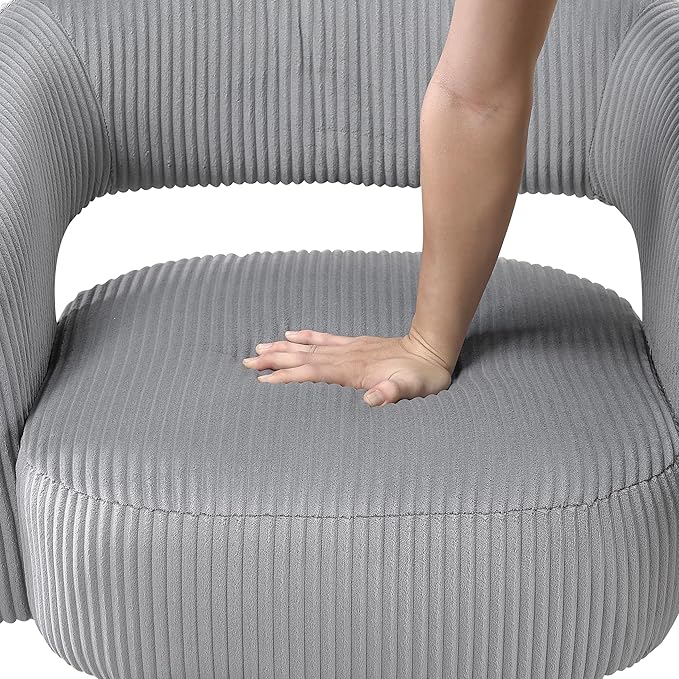 Lexicon 360 Degree Swivel Accent Chair Modern Comfy Corduroy Round Barrel Chair Open Back Plush Foam Cushions Metal Swivel Base for Living Room/Bedroom/Office Dark Gray