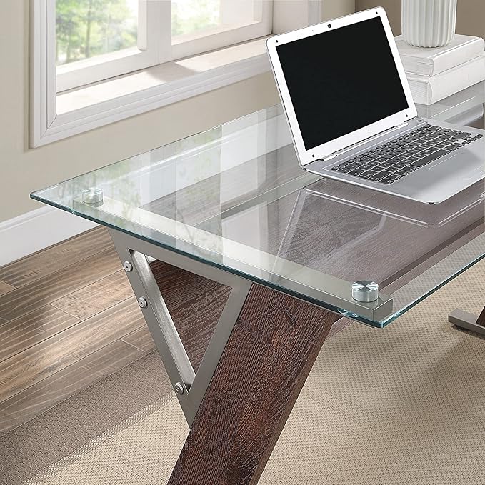 OSP Home Furnishings Zenos 48 Inch Desk with Floating Glass Top Traditional Cherry