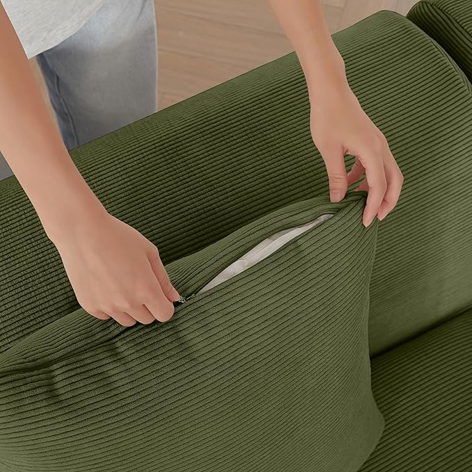 113 Modern L-Shaped Modular Sectional Sofa for Living Room Corduroy Upholstery Oversized 3-Seater Couch with Deep Seat and Movable Ottoman – No Assembly (Green)