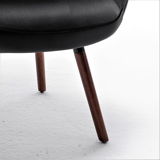 Chic Accent Arm Chairs for Living Room Bedroom or Home Office Button-Tufted Midcentury Armchair with Wingback Design and Splayed Legs Black
