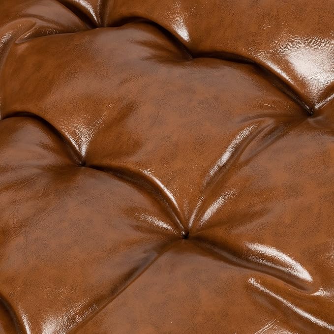 GIA Mid Century Modern Sling Accent Chair for Living Room Bedroom and Office Set of 2 Upholstered in Brown PU Leather with Black Metal Base