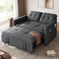 DWVO 55 Convertible Sofa Bed 3-in-1 Sleeper Sofa with Pull-Out Bed Linen Futon Couch with Adjustable Backrest and Side Pocket Modern Loveseat for Living Room Apartment Grey