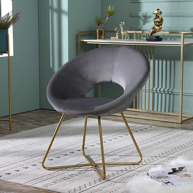 Roundhill Furniture Slatina Silky Velvet Upholstered Accent Chair with Gold Tone Finished Base Gray