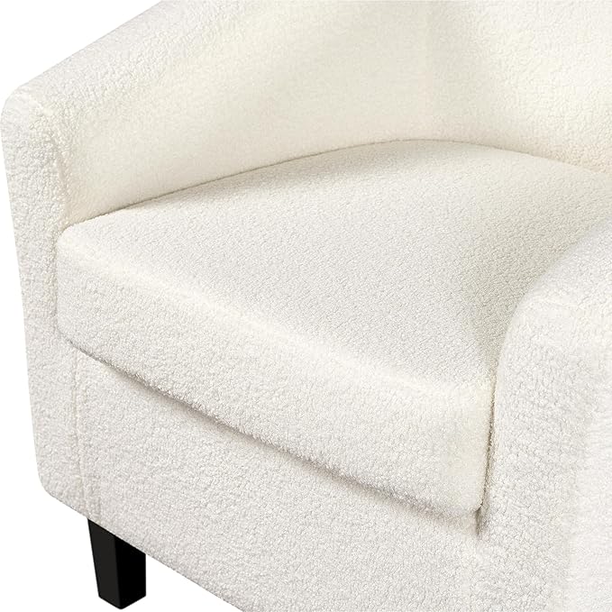 Yaheetech Accent Chair and Ottoman Set Modern Fuzzy Sherpa Barrel Chair and Footrest Comfy Boucle Armchair and Footstool for Living Room/Bedroom/Reading Room/Guestroom Ivory