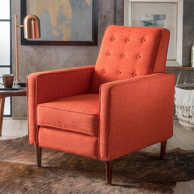 KEIKI Push Back Chair for Living Room Mid-Century Modern Recliner with Birch Legs