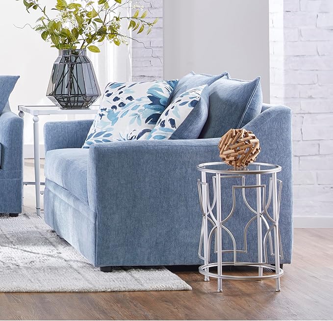 New Classic Furniture Sylvie Polyester 3-Seater Sofa Couch with 4 Accent Pillows Blue Slate