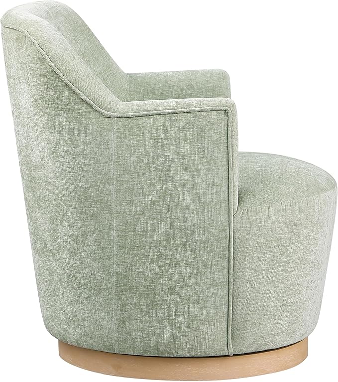 Meridian Furniture 449Mint Clarita Collection Modern | Contemporary Swivel Accent Chair with Soft Mint Chenille Fabric Natural Wood Finish Base 26.5 W x 30.5 D x 31 H Mint