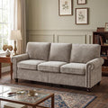81.5 Rolled Arms Sofa Classic Couch with Nailhead Trim 3-Seater Sofa with Springs Deep Seat Cushion &amp Wooden Legs Comfy Vintage Couch for Living Room Apartment Farmhouse Grey Beige | Rolled