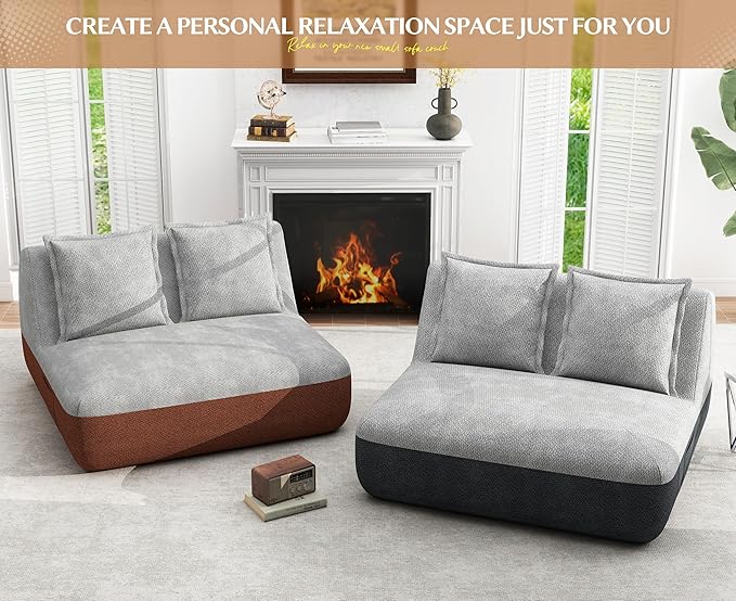 Hobestluk Small Couches for Small Spaces42” Mini Loveseat Sofa 2-Seater Armless Sofa Chair with Side Pocket for Living RoomBedroomDormOffice (Terracotta+Light Grey)