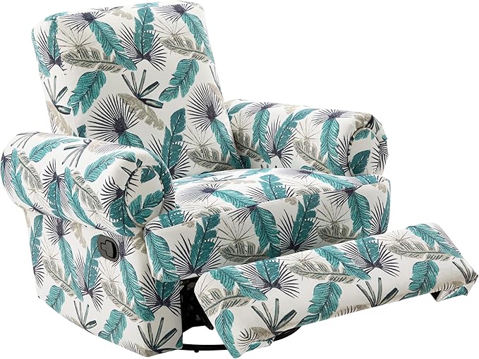 Christopher Knight Home Besty Chenille Upholstered Swivel Recliner Chair Wooden Swivel Accent Chair with Adjustable Backrest Super Comfort Rocker Recliner Sofa for Living Room/Bedroom Green+White