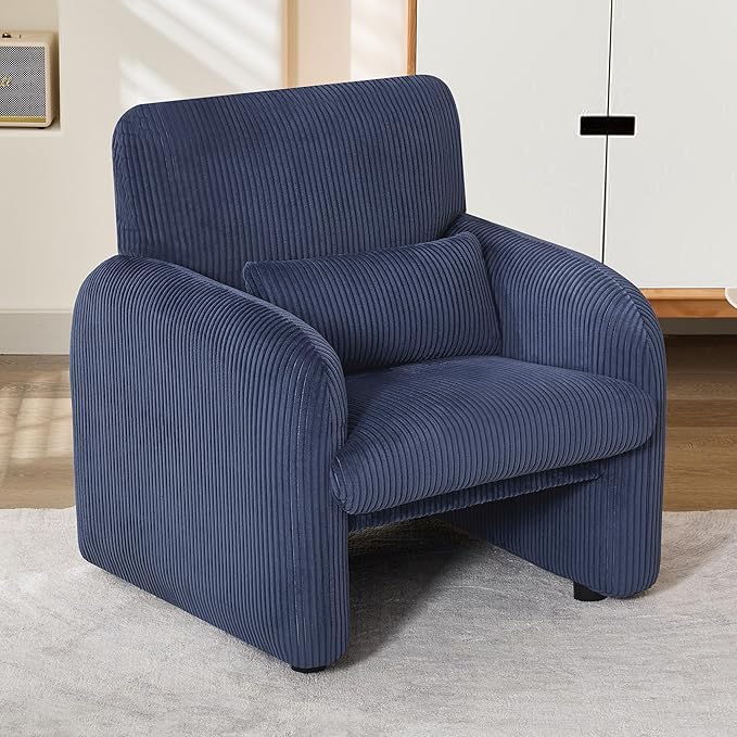 Modern Accent Chair Comfy Upholstered Corduroy Armchair Stylish Lounge Reading Chair for Living Room Bedroom Blue