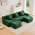 Modular Sectional Sofa for Living Room 115.3 U-Shaped Cloud Couch with 2 Ottoman 3-Seat Teddy Fabric Boneless Sofa Deep Seat Curved ArmrestStreamlined Ergonomic Design No Assembly