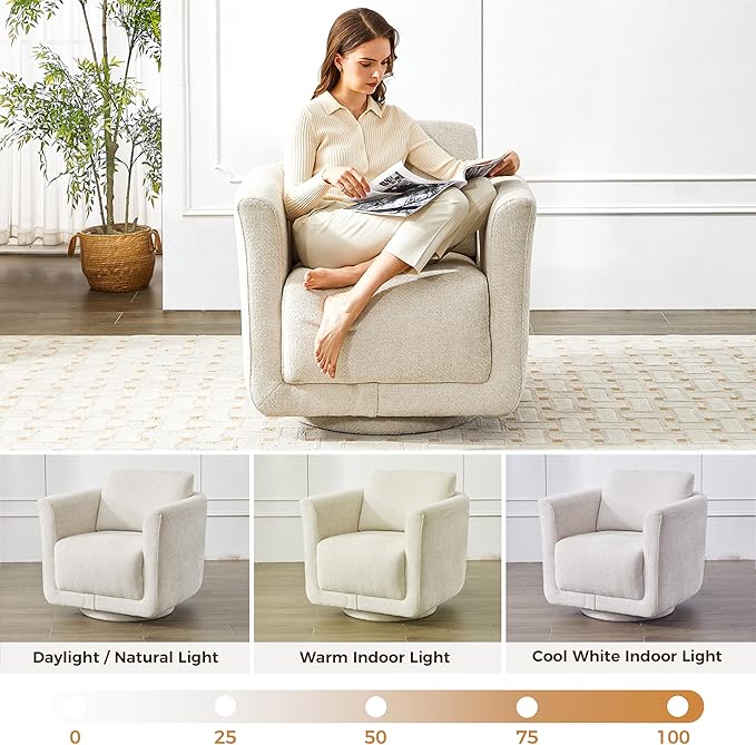 Swivel Accent Chair 360° Upholstered Swivel Chair 350 lbs Capacity Kiln Dried Solid Wood Frame Lumbar CushionFSC Certified Upholstered Chair for Living Room BedroomBeige