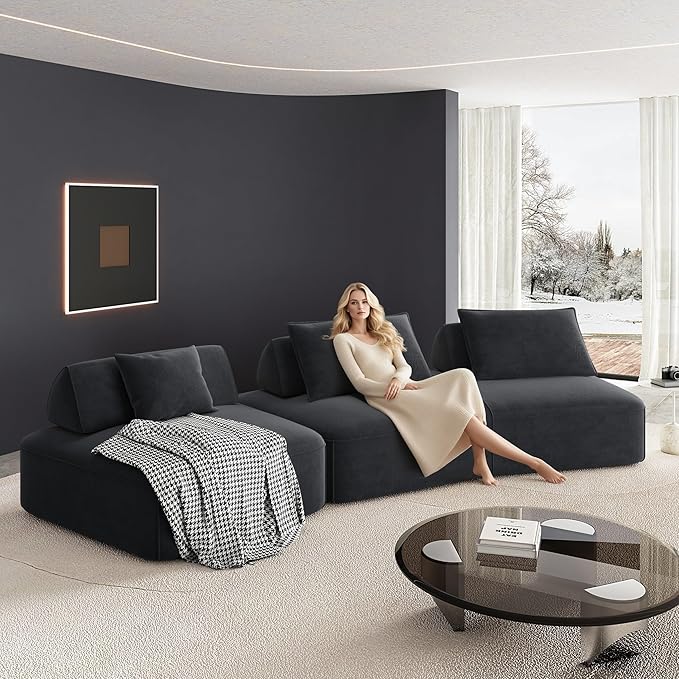 139 Oversized Modular Sectional Sofa Set Chenille Cloud Boneless Couch with Removable Backrests &amp Soft Pillows No Assembly Required DIY Upholstered Sofa Bed for Living Room (Dark Gray)