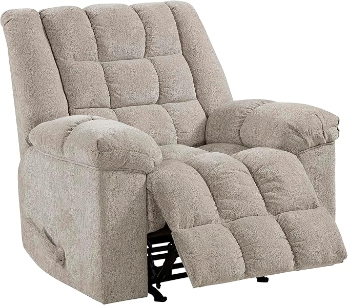 Lexicon Chenille Rocker Reclining Chair for Adults Rocker Pull Handle Recliner Nursery Chair for Living Room/Bedroom High Back Pillow Top Arms High Density Foam Cushions Light Brown