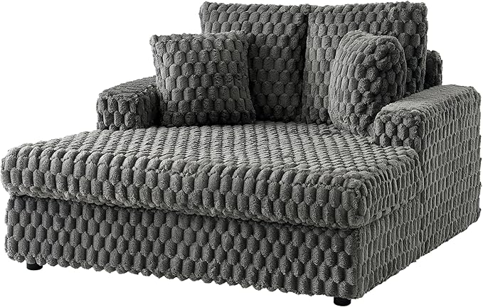 Jocisland 58 Inch Oversized Chaise Lounge Plush Sofa Bed with Throw Pillows and Armrests Upholstered Sleeper Chair- Comfy Chair Bed for Living Room Ash Grey