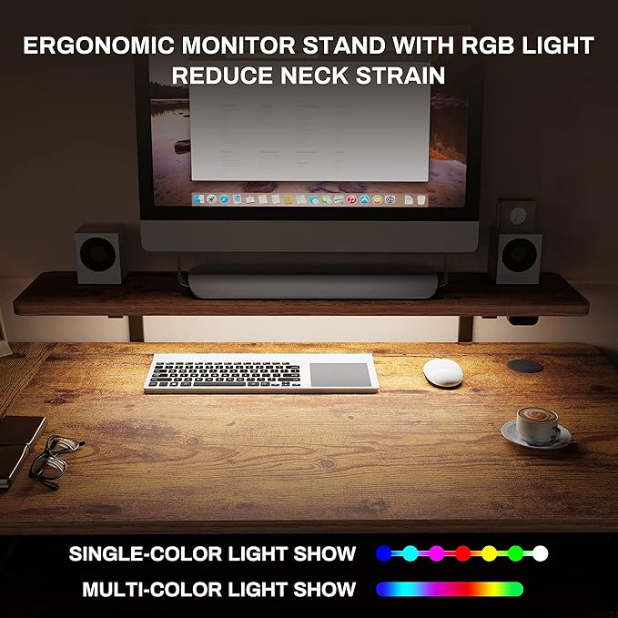 EUREKA ERGONOMIC Standing Desk with Keyboard Tray Computer Desk 61 L Shaped Electric Adjustable Height Desk w Monitor Stand LED Corner Sit Stand Desk Gaming Desk Dual MotorRight/Rustic Brown
