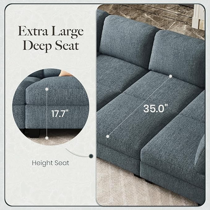 Belffin 86.2 Sectional Sleeper Sofa Bed with Deep Seat Cloud Modular Sectional Couches for Living Room. Blue Grey Sofa