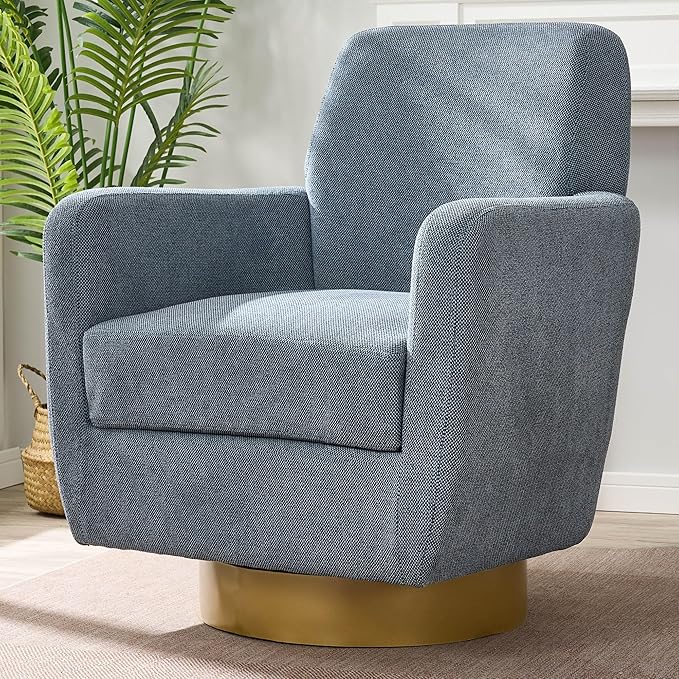 360 Degree Rotating Sofa Armchair Cotton Linen Skin Friendly Fabric Ergonomic Design Living Room Chair Bedroom Chair Living Room Chair Blue