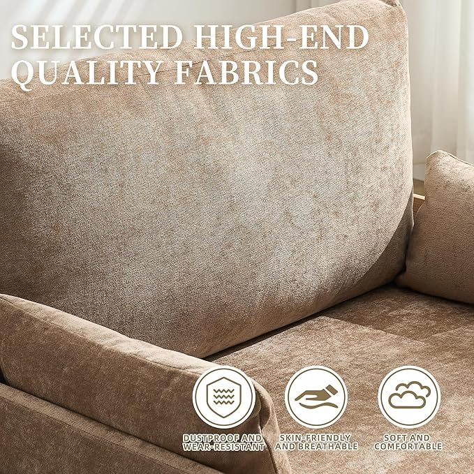 GDFStudio Foldable Sofa Bed Recliner 3-in-1 Convertible Sleeper Sofa with Pillows Mid Century Modern Chenille Upholstery for Small Spaces Bedroom Study Room Guest Room Light Brown