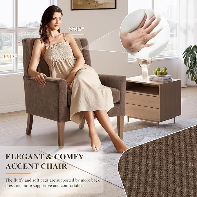 Accent Chairs for Living Room Mid-Century Wooden Fabric Living Room Chairs Arm Chair Side Chairs for Living Room Bedroom Reading Nook