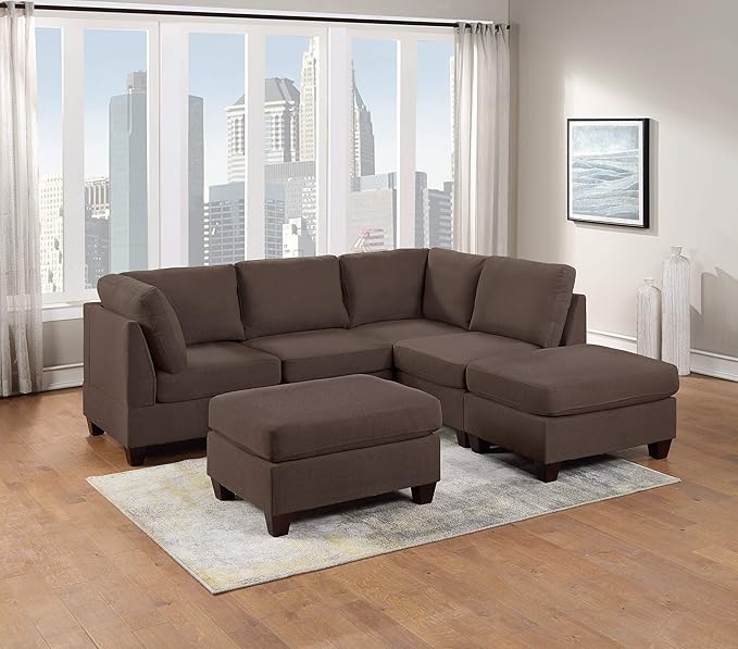 NewCosmos Living Room Furniture Armless Chair Black Coffee Linen Like Fabric 1pc Cushion Armless Chair Wooden Legs