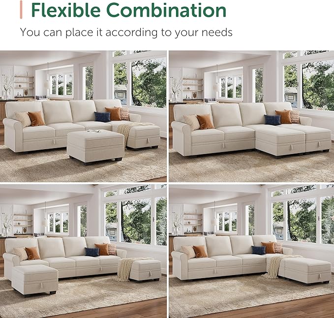 HONBAY Convertible Sectional Sofa with Storage U Shaped Sectional Couch with Reversible Chaise Small Sectional Couches for Living RoomBeige