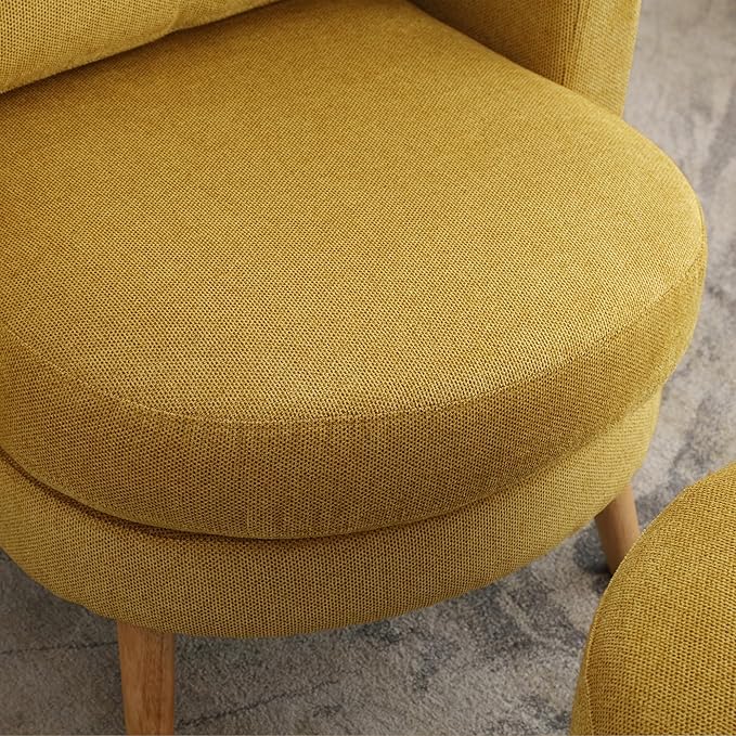 30.7 Wide Accent Chair with Ottoman Armchair Upholstered Reading Chair Single Sofa with Wooden Leg and Throw Pillow for Living Room Bedroom Dorm Room Office Mustard Polyester Blend