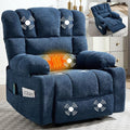 Massage Recliner Chair with Heat Blue Recliner Chair with Cup Holder for Adults Manual Reclining Chairs Large &amp Oversized Recliners for Living Room Fabric Heavy Duty (Blue)